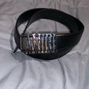 Men’s Mike Amiri Silver Buckle Black Faux Leather Men’s Belt 44